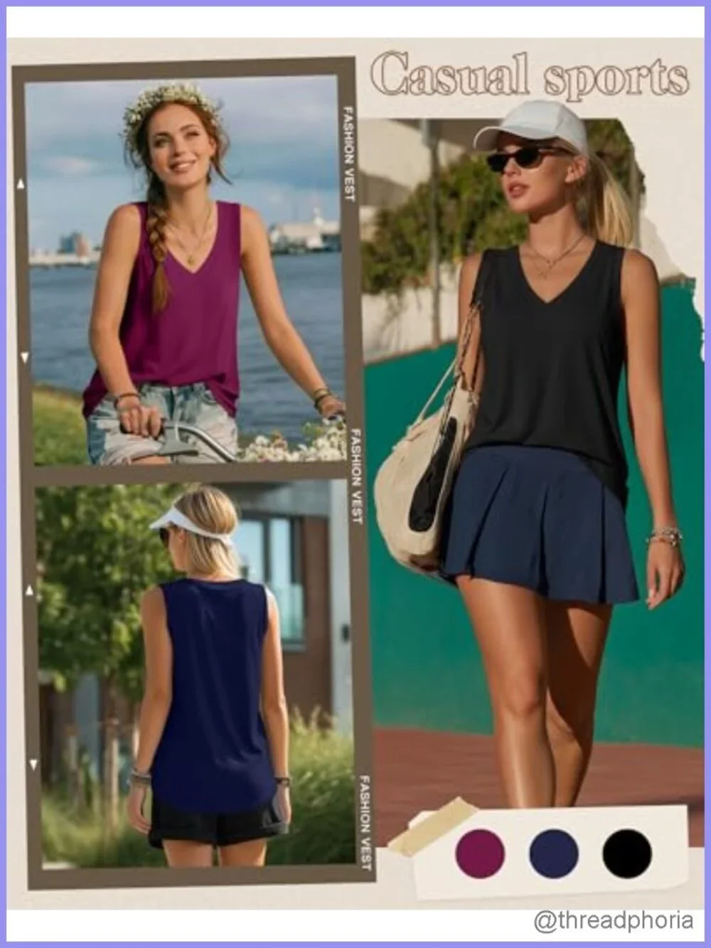 3 Pack Women's Sleeveless Tank Tops V Neck Summer Loose Fit T Shirts